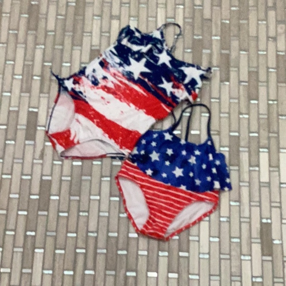 Patriotic Stars and Stripes Kids Swim One Piece